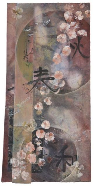 Asian III, mixed water media collage, 22 1/4"H x 11"W - SOLD