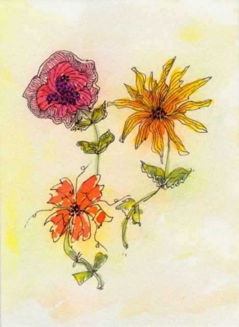 Dancing Flowers, fine pen art