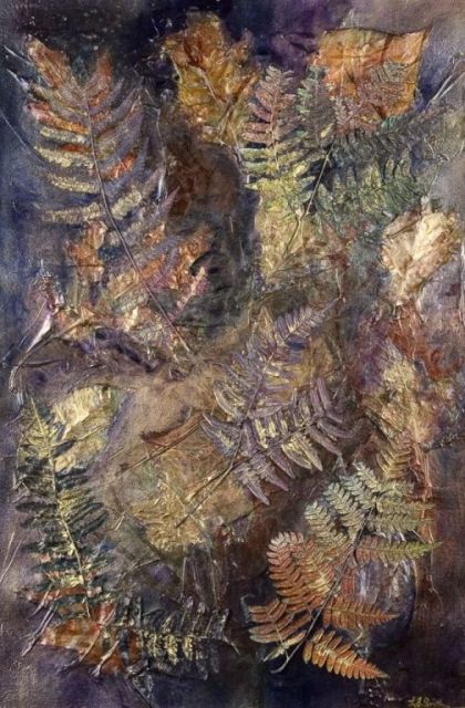 Autumn Glow I, mixed water media collage, 22"H x 14"W  - SOLD