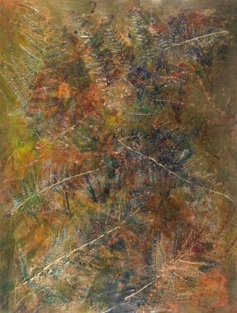Autumn Glow II, mixed watermmedia collage, 29"H x 22"W - SOLD